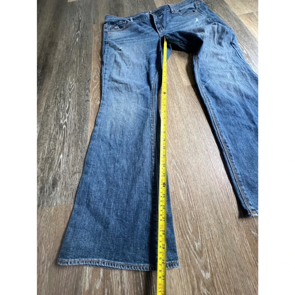American Eagle Artist Jeans Womens 18 Blue Stretch Flare Leg Mid Rise Distressed